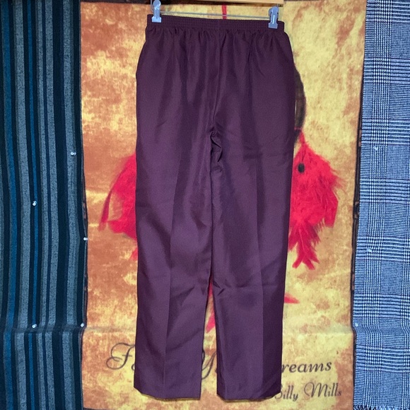 BLAIR-women’s maroon polyester stretch waistband pleated dress pants - Picture 6 of 9